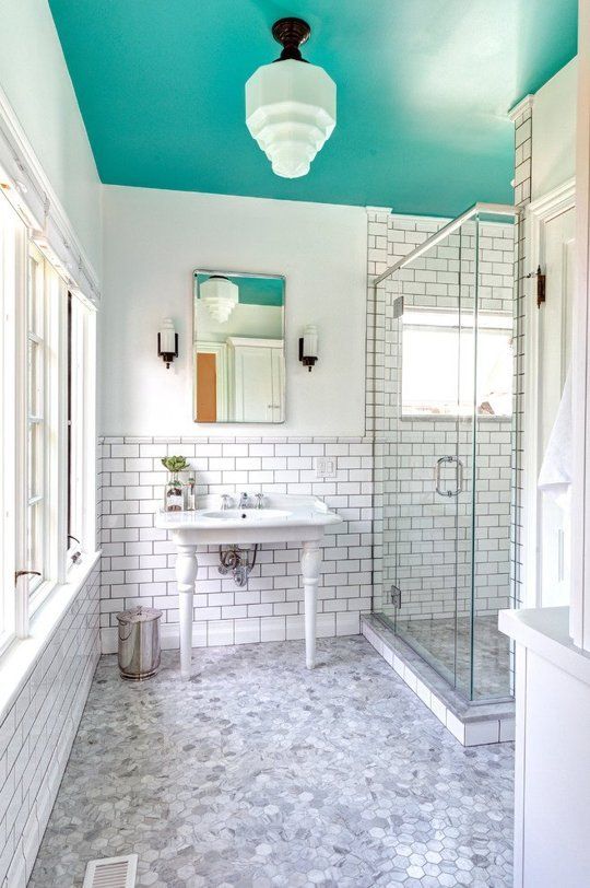 Dip a Toe Into Bold Color: Painted Ceilings in the Bathroom .