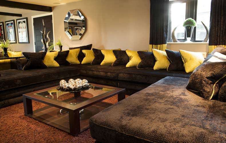 Sofas: Dashing Modern Brown Sofas Furniture Yellow Cushion Warm .