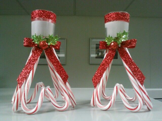 Candy cane candle holders I made last night. | Diy christmas candy .
