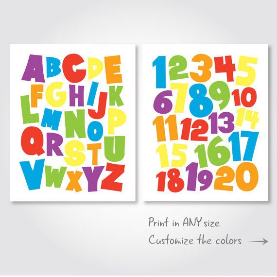 Alphabet numbers print set download 123 abc rainbow colors kids .