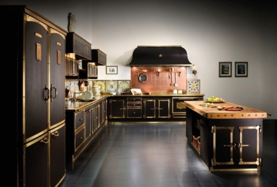 Luxurious Vintage Style Kitchen In Coffee And Gold Colors by .