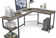 Amazon.com: Teraves Reversible L Shaped Desk with Shelves Round .