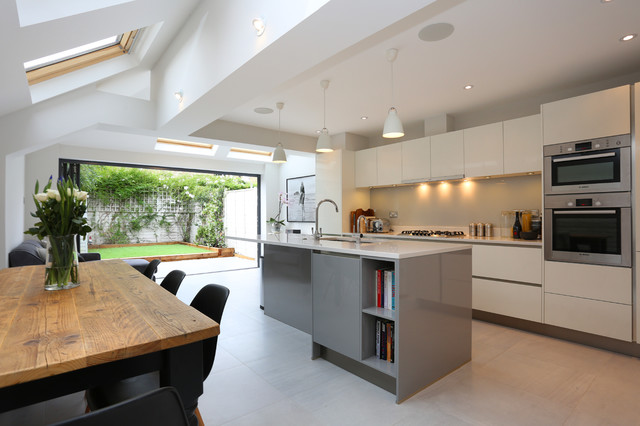 Stylist, contemporary kitchen extension in terraced Tooting .