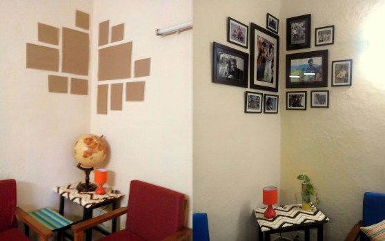Picture collage as wall corner | Frames on wall, Corner wall, Wall .