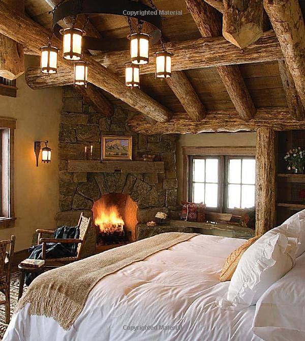 Rustic Elegance in this Mountain Cabin Master Bedroom with cozy .
