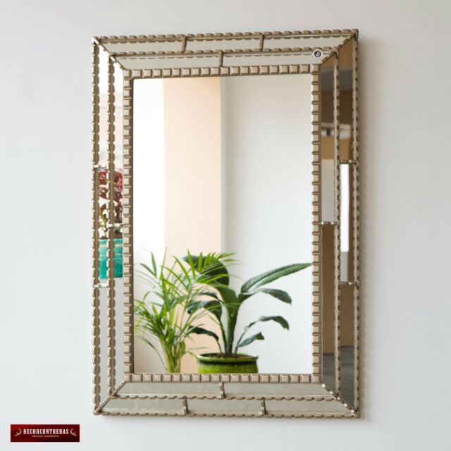 Silver Decorative Rectangular Wall Mirror, Bathroom mirror Wall .