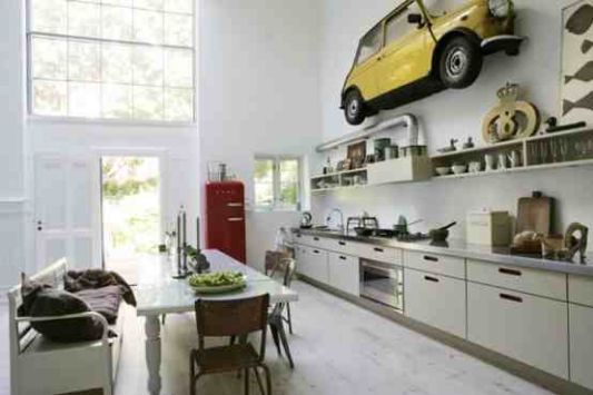 Contemporary Kitchen with Unique Combination of Old Equipment .