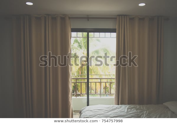 Modern Decorative Curtains Window Curtain Bedroom Stock Photo .