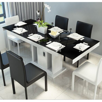 Tempered glass top dining table set extendable modern dining table .
