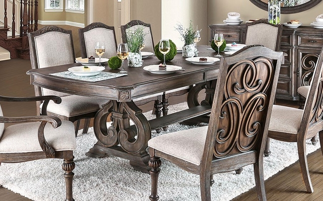 Rustic Dining Table Set | Double Pedestal Dining Tab
