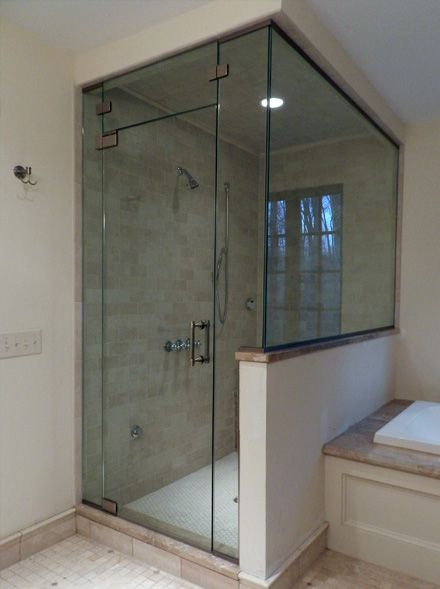 frameless glass bathtub doors with glass half wall | Shower Door .