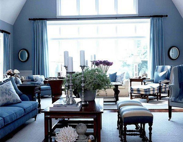 Classy and Chic Living Room in French Style | Blue furniture .