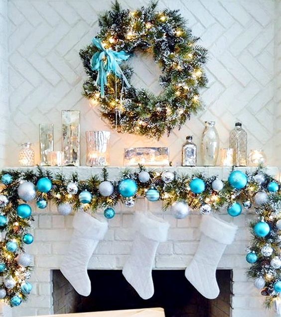 35 Frosty Blue And White Christmas Décor Ideas | Christmas mantle .