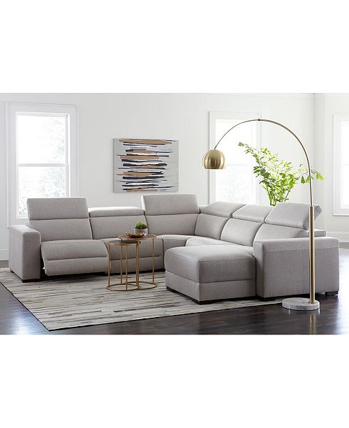 Furniture Nevio Leather & Fabric Power Reclining Sectional Sofa .