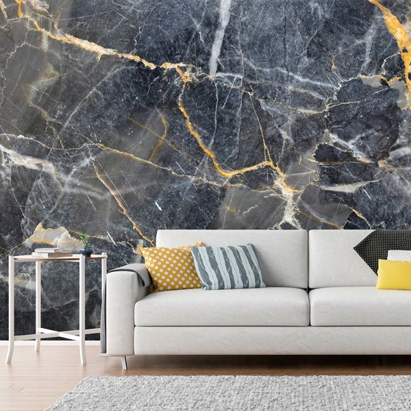 Grey with Gold Marble | Gold marble wallpaper, Feature wall living .