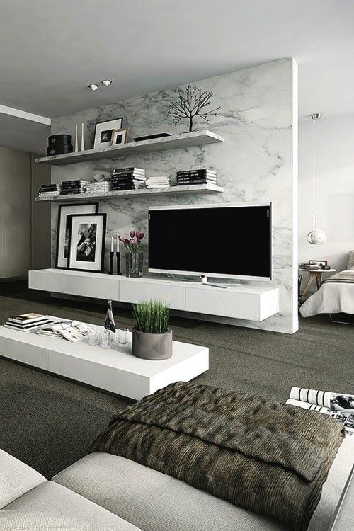 Love the marble accent wall | Living room decor modern, Modern .