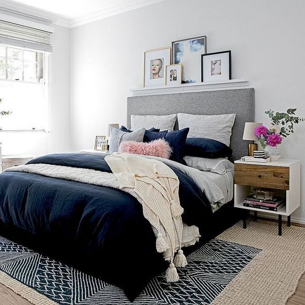 50+ Mid Century Modern Bedroom Decor Ideas | Blue bedroom, Gray .