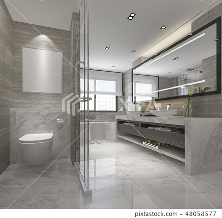 modern bathroom with luxury tile decor - Stock Illustration .