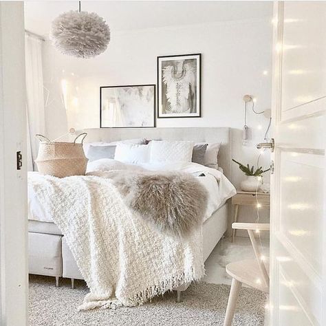 Clean white bedroom with neutral accents | Feminine bedroom .