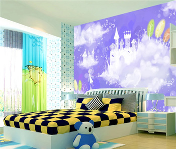 the sky angel with castle non-toxic wallpaper for children room .