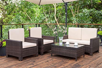 Amazon.com: Homall 4 Pieces Outdoor Patio Furniture Sets Rattan .