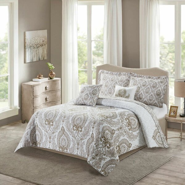 House of Hampton Maleah Heart Damask Reversible Quilted Bedspread .