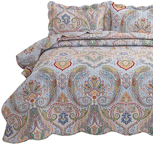 Amazon.com: Bedsure 3-Piece Bohemia Paisley Pattern Quilted .