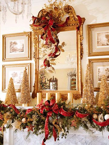 43 Festive DIY Christmas Garland Ideas | Christmas fireplace, Gold .
