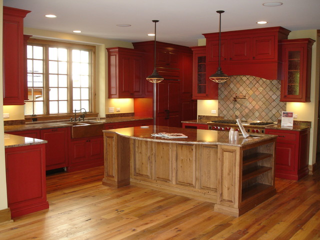 Rustic Red Kitchen - Tropical - Chicago - by Custom Corners L