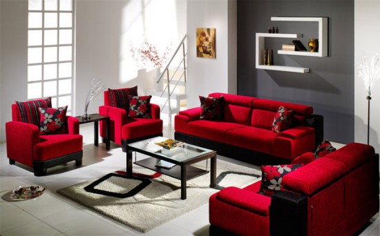 Decorating Living Rooms Design with Red Couch and Red Sofa .