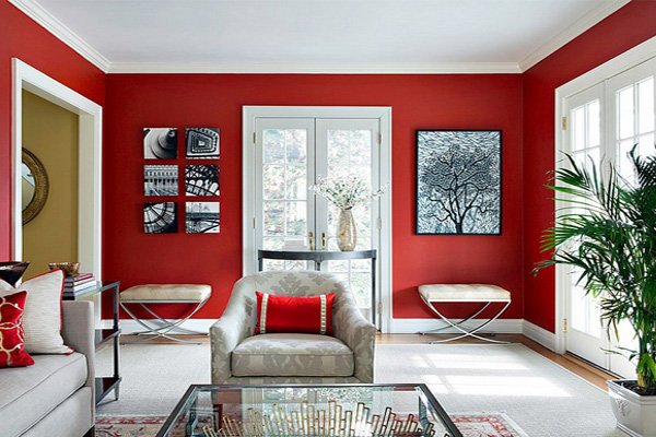 Red & White Living Room Decoration Ide