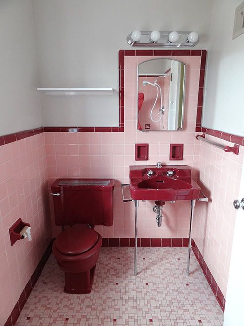 A color scheme for a pink, maroon and white bathroom | Retro .