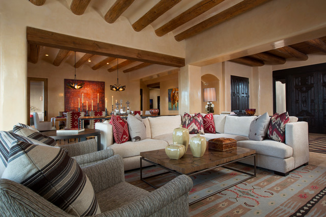 Contemporary Rustic Home in Santa Fe - Southwestern - Living Room .