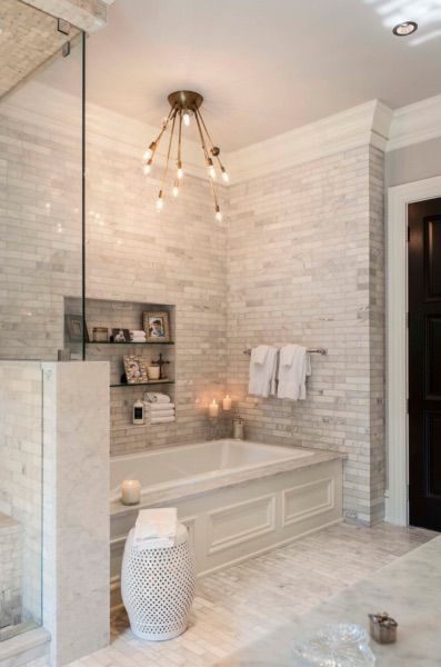 This stunning spa-like bathroom was completed by /davincimarble .