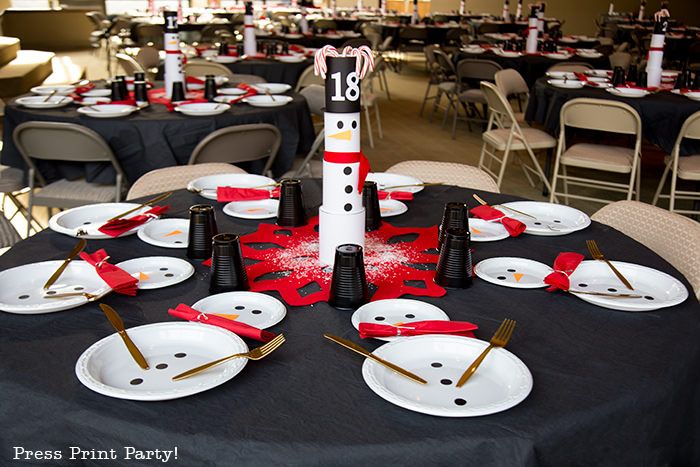 Cool Snowman Table Decor w. Household Items - Press Print Party .