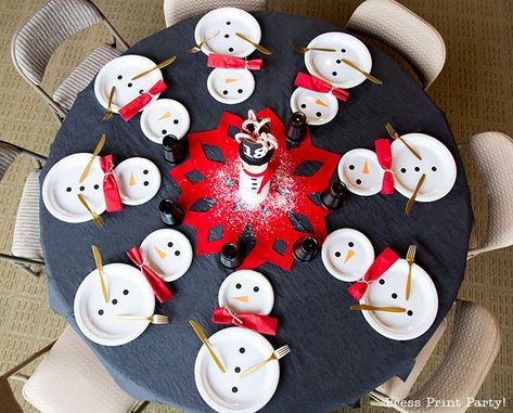 Cool Snowman Table Decor w. Household Items - Press Print Party .