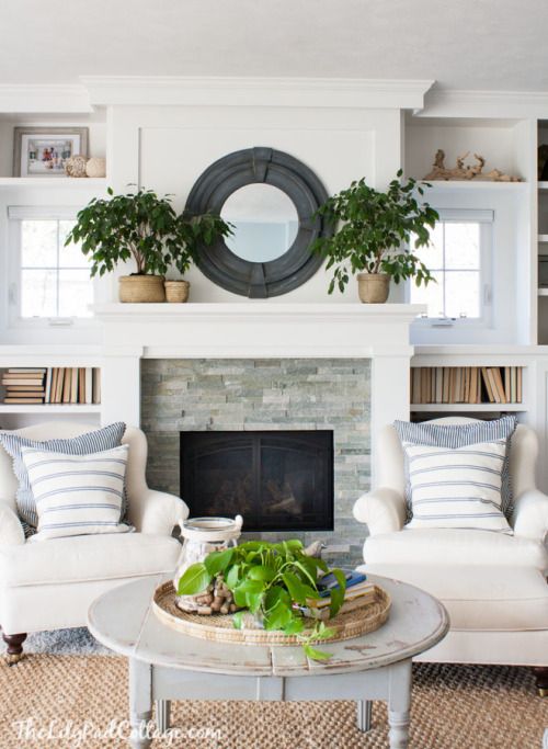 balanced fire place / symmetrical | Home living room, Small lake .