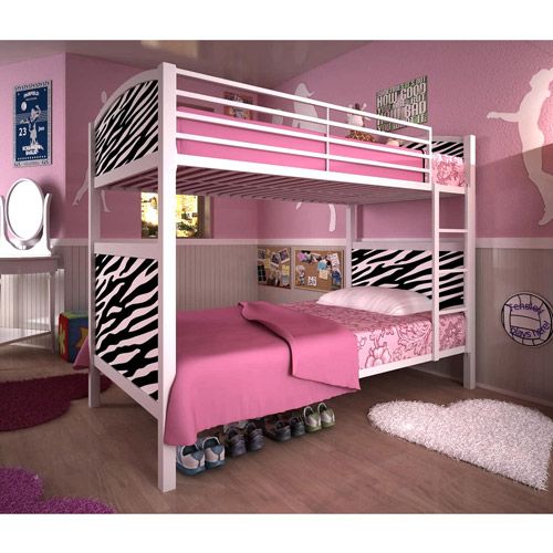 zebra bedroom | White Metal Twin Whimsical Bunk Bed Zebra Pattern .