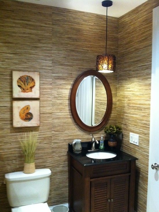 Small bath solution. Seems elegant. Tropical Powder Room Design .