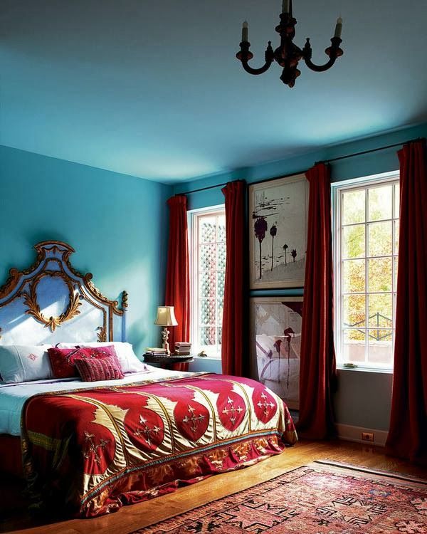 Vibrant combination of turquoise and deep reds | Bedroom red, Red .