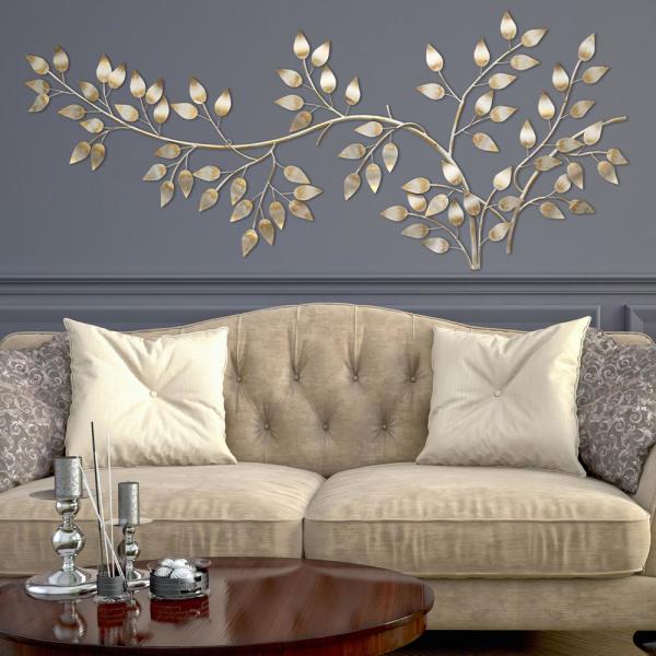 Stratton Home Decor Brushed Gold Flowing Leaves Wall Decor SHD0106 .