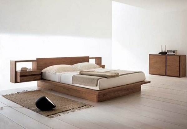 Simple white bedroom design with wooden bed and furniture | Home .