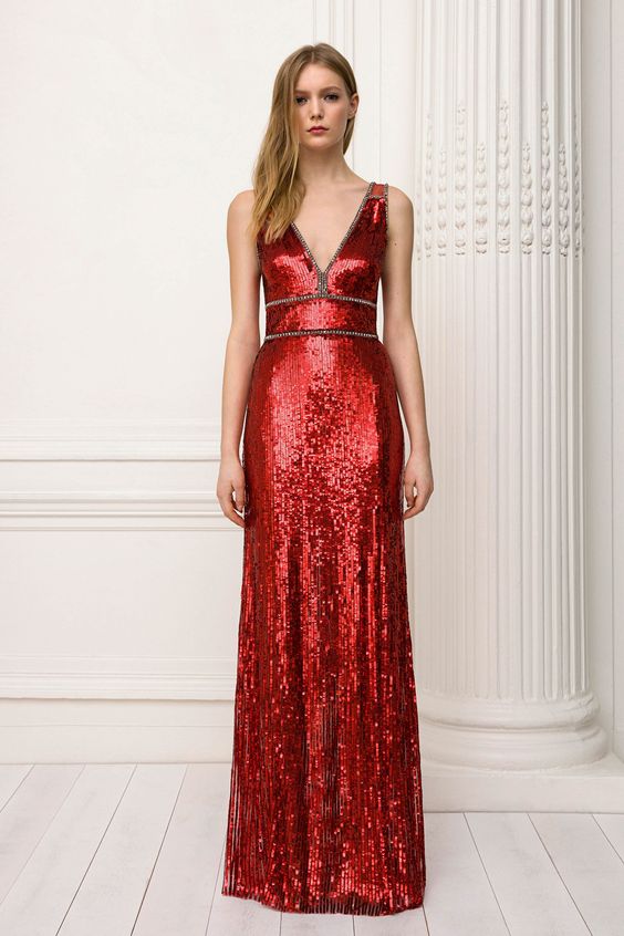 red sequin dress long special