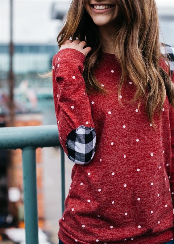 Elbow patch shirt red polka dots