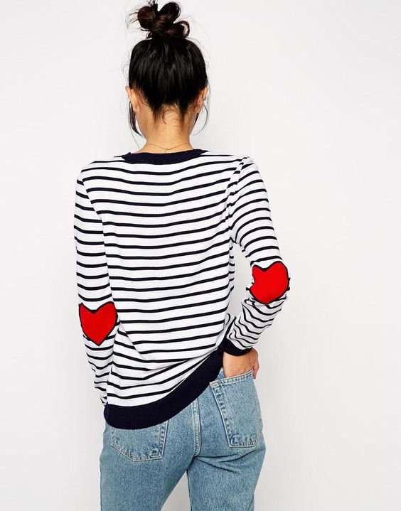 Elbow patch shirt striped heart