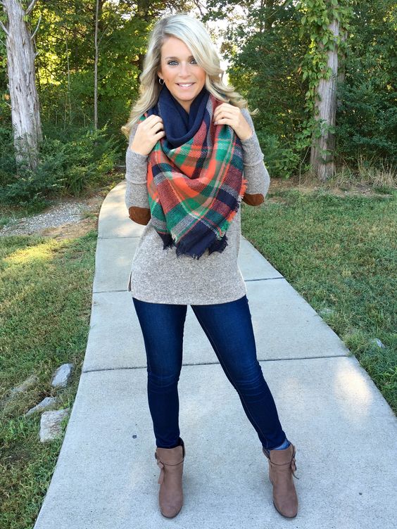 plaid scarf with elbow patch