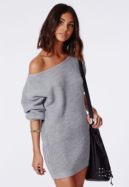 gray strapless knitted sweater dress