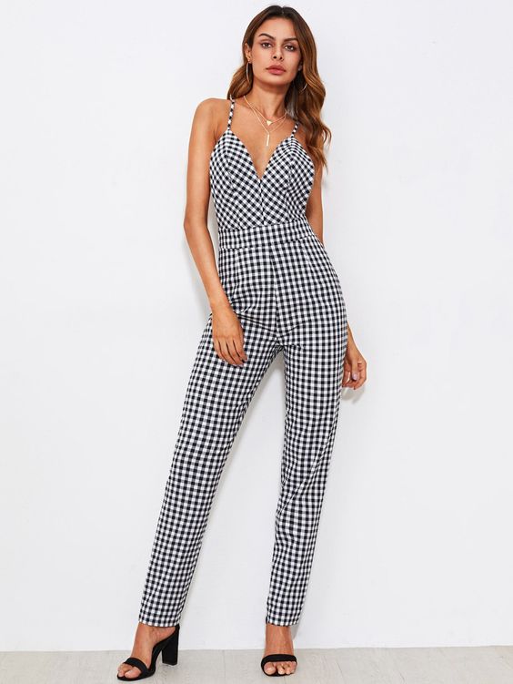 Black and white gingham jumpsuit