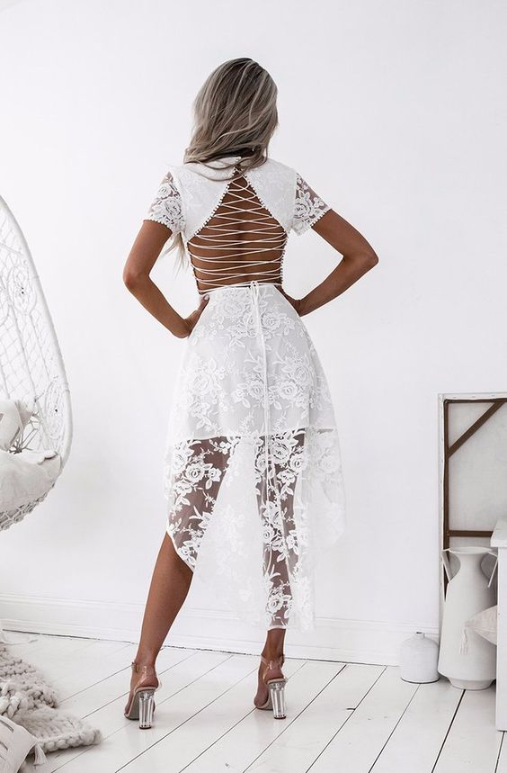 High low lace dress white 