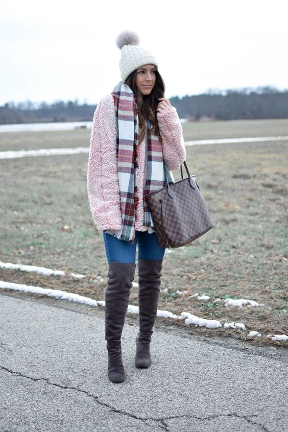 Thigh-high fleece sweater boots